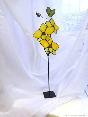 Lemon Orchids. Stained Glass, Lemon Orchid Stained Glass, Stained Glass of Lemon Orchids, Lemon Orchids in Stained Glass, Stained Glass Artwork: Lemon Orchids, Lemon Orchids in Tiffany Stained Glass, Lemon Orchid Glass Art $71.00