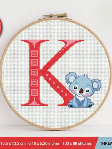 Letter K Koala ABC Cross stitch pattern | Embroidery Pattern | Instant Download | Embroidery Designs $5.37