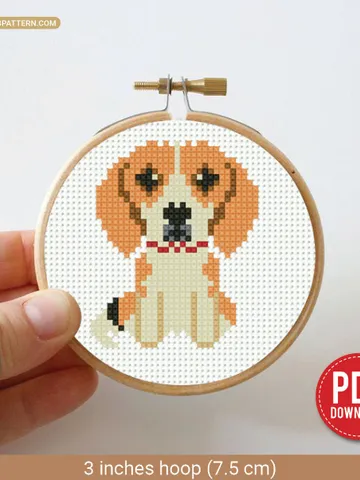 Mini Beagle breed Cross stitch pattern, tiny dog, contemporary pet, animal, beginner counted, modern chart, DIY, embroidery, instant PDF $4.29