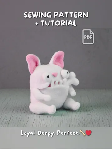 PDF Plush Toy Pattern – Fleece Dog with Bone Softie $10.00