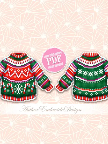 Ugly Christmas sweater cross stitch pattern PDF download Double-sided Christmas tree decor for plastic canvas Christmas jumper xstitch #N106 $3.60