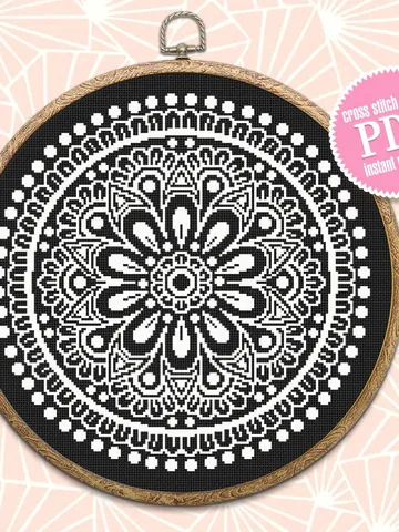 Flower mandala cross stitch pattern download PDF Simple mandala digital Easy monochrome cross stitch circle Modern cross stitch chart #M157 $4.60