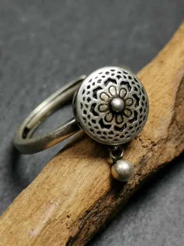 Gandhanra Unique Handcrafted Tibetan Silver Prayer Wheel Ring | Mandala Shape & Om Mantra | Adjustable Size | Protection Jewelry for Women $79.99
