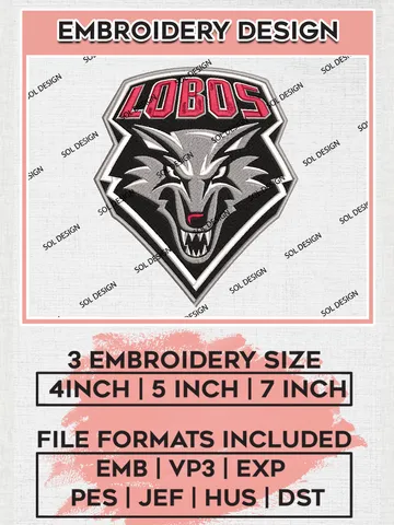 New Mexico Lobos Logo Machine Embroidery Design, NCAA New Mexico Lobos Embroidery Design Design files, NCAA Embroidery Designs, NCAA Machine Embroidery Designs, Digital Download $6.99