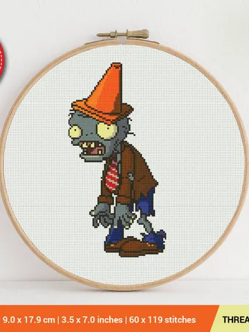 Conehead Zombie Plants vs Zombies Cross stitch pattern | Embroidery Pattern | Instant Download | Embroidery Designs $6.80