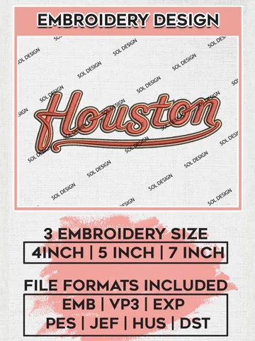 Houston MLB Wordmark Logo Embroidery Files, MLB Houston Astros Team Embroidery, MLB Teams, 3 sizes, MLB Machine embroidery designs, Digital Download $6.99