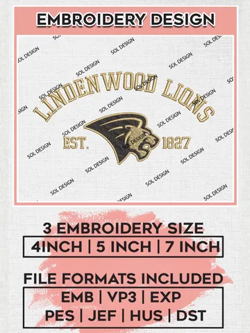 Lindenwood Lions Est 1827 Embroidery Designs, NCAA Lindenwood Lions Team Embroidery, NCAA Team Logo, 3 sizes, Machine embroidery Files, Digital Download $6.99