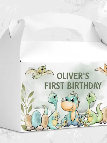 Editable Gable Box Dinosaur First Birthday Label; Dinosaur Party; Dinosaur Party Birthday Template Instant Download; di1 $10.45