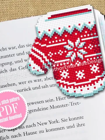 Christmas corner bookmark cross stitch pattern PDF download Nordic mitten cross stitch chart, Christmas bookmark pattern digital PDF #B388 $4.10