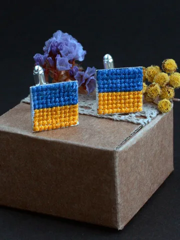 Handmade Ukrainian flag cufflinks Hand embroidered Ukraine souvenir gift