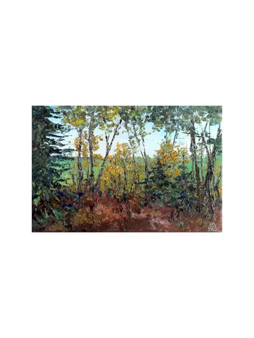 Mixed Forest Painting 8x12" Fir trees Landscape ORIGINAL ART Impressionist Artwork hand painted by artist Marina Chuchko $191.00