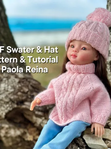 Set sweater & Hat with ponpon Paola Reina KNIT PATTERN and tutorial for Boneka 12-13 inch doll, Ruby Red Siblies, Les Cheries 32 cm PDF eng $3.93