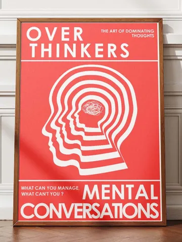 Overthinkers Wall Art Digital Print Retro Style Creativity Poster Eclectic Printable Artwork Trendy Room Decor Instant Download Red White