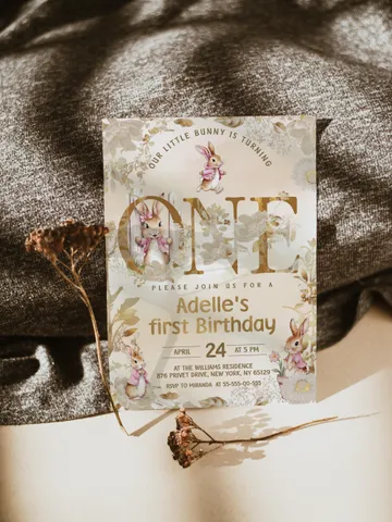 Editable and Printable Invitation template for 1st Baby Birthday party in Peter Rabbit style instant download and unlimited access pr777 $12.78