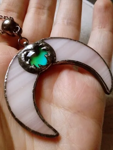 Stained glass moon, Mood stone crescent, Moon phase necklace, Stainglass crescent, Full moon $40.00