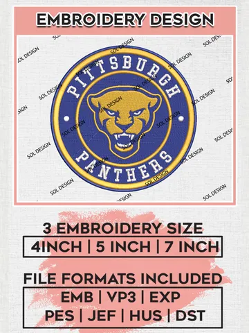NCAA Pittsburgh Panthers Round Logo Embroidery, NCAA Pittsburgh Panthers Embroidery Design files, NCAA Teams, NCAA Machine embroidery designs, Digital Download