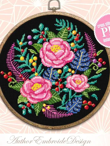 Floral cross stitch pattern PDF download Flowers cross stitch chart, Flower bouquet, Rose flower embroidery PDF, DIY gift plant lover #P29 $4.50