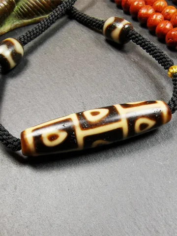 Gandhanra Antique Tibetan 9 Eyed Bodhi Dzi Bead Necklace, 2.1&quot; x 0.51&quot;, 40 Years Old $199.99