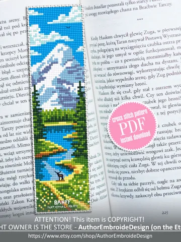 Banff national park bookmark cross stitch pattern PDF download Nature cross stitch chart, Digital bookmark pattern PDF Book lover gift #B224 $4.40