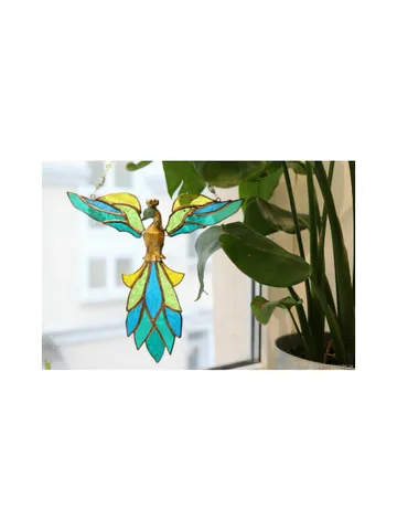 Stained glass bird, Tiffany glass suncatcher, handmade bird pendant, stained glass wall decor, glass bird ornament, Tiffany-style window hanging, glass art bird, stained glass home decor, colorful bird gift, glass pendant for home
