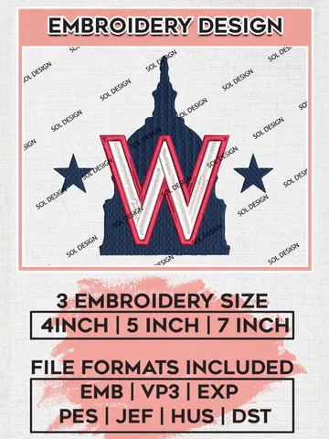 MLB Washington Nationals Machine Embroidery Design Files, MLB Washington Nationals Team Embroidery, MLB Teams, 3 sizes, MLB Machine embroidery designs, Digital Download $6.99