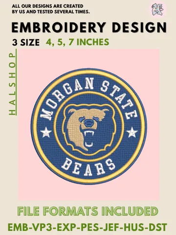 NCAA Morgan State Bears Logo Embroidery Design Files, College Team Machine Embroidery, 3 Sizes, Digital Download $6.99