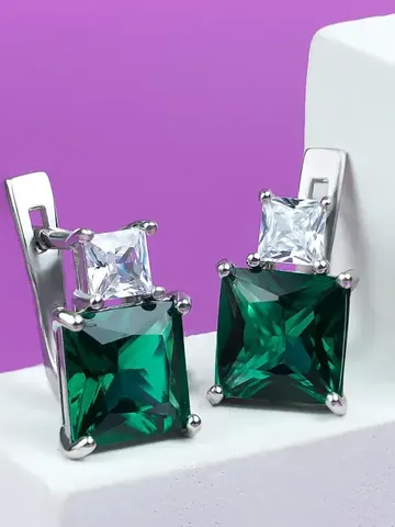 Earrings with emerald and cubic zirconia silver 925 $119.00