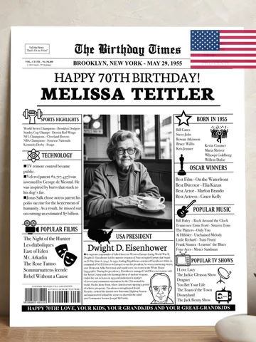 70th birthday PERSONALIZED Poster, 70th birthday Newspaper, 70th birthday decoration, 70th birthday gift for women or men, DIGITAL FILE $15.00