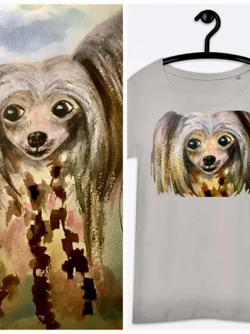 Chinese crested dog Women’s basic organic t-shirt made with my original watercolor painting,unique wearable gift for animals ,dogs lovers. $24.00