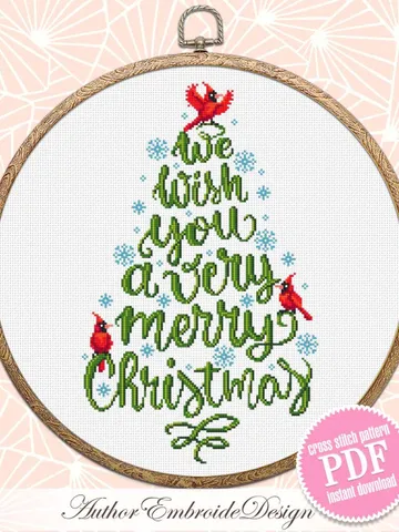 Christmas tree cross stitch pattern PDF download Mini cardinal cross stitch chart, Merry Christmas pattern digital PDF, DIY Home decor #N175 $4.20