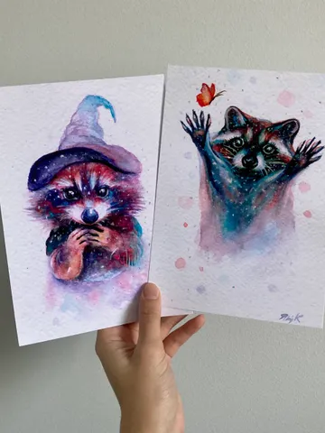 Raccoon Print Cute Set of 2 Raccoon Posters Small Baby Animal Prints Funny Raccoon Art Raccoon Art Prints Nursery Decor 6 x 8 $28.00