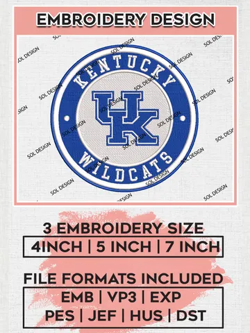 NCAA Kentucky Wildcats Round Logo Embroidery, NCAA Kentucky Wildcats Logo Embroidery files, NCAA Teams, Machine embroidery designs, Digital Download $6.99