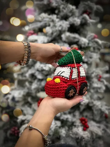 Christmas car with tree, interior basket, crochet decor, gift ornaments, sweet storage $59.00