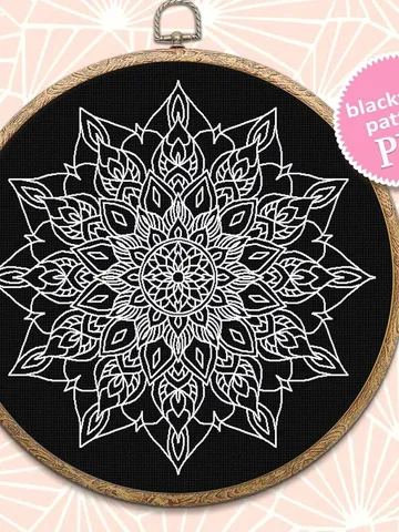 Flower mandala blackwork pattern PDF, Blackwork mandala embroidery download PDF, Mandala ornament Backstitch chart, Mandala cross stitch #W6 $4.50