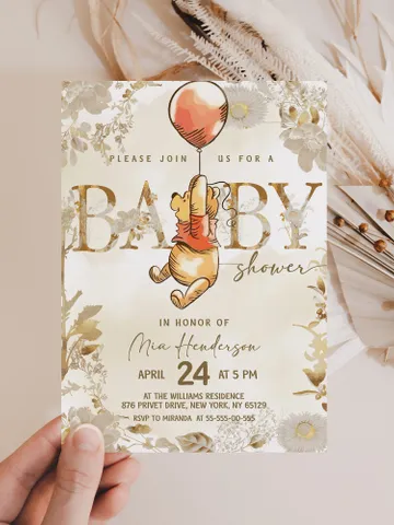 Classic Winnie Pooh Baby Shower Invitation; Neutral Baby Shower Template; Wizard Baby Shower Invite; Honey Bear Invite; Winnie Pooh poom77 $11.62