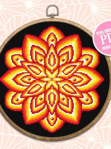 Bright colorful mandala cross stitch pattern download PDF Simple mandala digital Embroidery mandala ornament Modern beginner stitch PDF #M97 $4.50