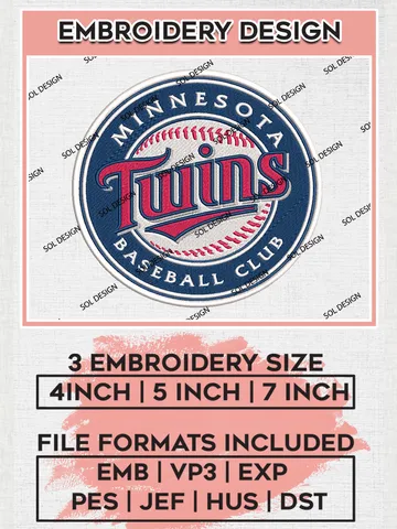 MLB Minnesota Twins Team Wordmark Logo Embroidery Design, MLB Minnesota Twins Embroidery files, Baseball Team, Minnesota Design, Digital Download $6.99
