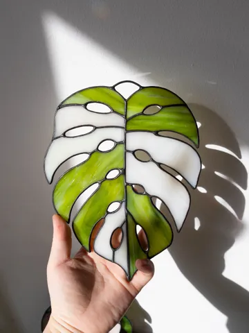 Stained glass monstera, Floral home decor, Plant lover gift $164.00