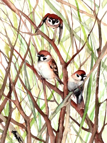 Sparrows Bird Watercolour, bird painting, room decor, wall decor, birds lover gift, 8x11 in handmade art by Anne Gorywine $58.00
