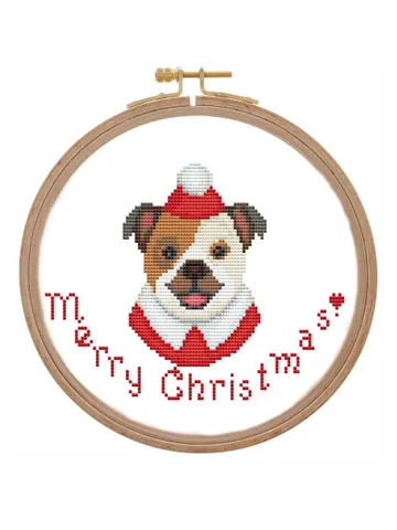 American bulldog cross stitch pattern simple Christmas cross stitch pattern Small Cristmas dog ornament cross stitch dog Santa hat counted