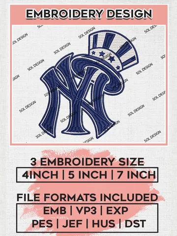 MLB New York Yankees Logo Embroidery Design Files, MLB New York Yankees Team Embroidery, MLB Teams, 3 sizes, MLB Machine embroidery designs, Digital Download $6.99