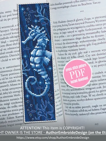 Under the sea bookmark cross stitch pattern PDF download Seahorse cross stitch chart, Digital bookmark pattern PDF Seahorse art, Ocean #B168 $4.40