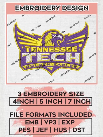 Tennessee Tech Golden Eagles Logo Machine Embroidery Design, NCAA Tennessee Tech Golden Eagles Embroidery Design Design files, NCAA Embroidery Designs, NCAA Machine Embroidery Designs, Digital Download $6.99
