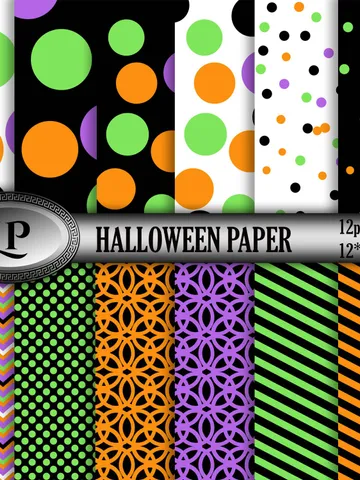 Polka Dots Halloween background, digital paper confetti, Chevron, stripes paper 12*12 inch Digital Instant download $4.06