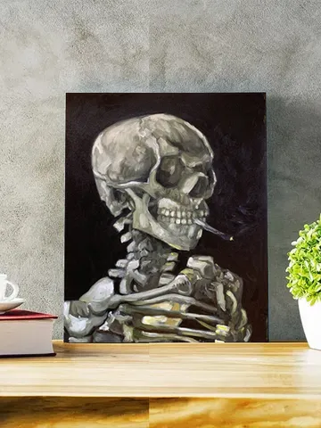 Skull with Burning Cigarette (Replica) – Oil Painting on Canvas 12×16 in by MyFoxyArt