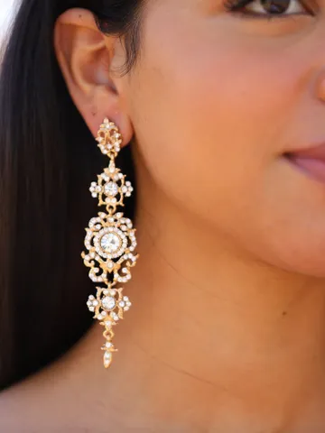 Extra Long Vintage Style Gold Wedding Earrings, Art Deco Bridal Earrings, Swarovski Bridal Earrings, Chandelier Statement Earrings, Jewelry $111.00