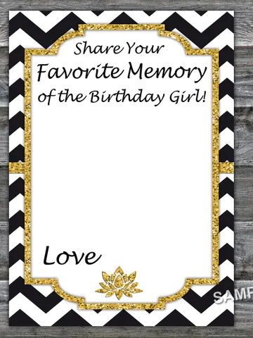 Black White Chevron Favorite Memory of the Birthday Girl,Adult Birthday party game-fun games for her-Instant download $1.75