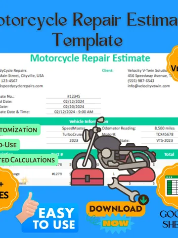 Motorcycle Repair Estimate Template, Editable Google Sheets Digital Download, Bike Repair Cost Tracker, Mechanic Invoice Sheet $8.26