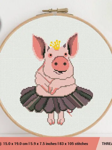 Pig Queen Cross stitch pattern Embroidery Pattern Instant Download Embroidery Designs Pink Animal Dance Ballerina Crown 2019 New Year Symbol $5.37