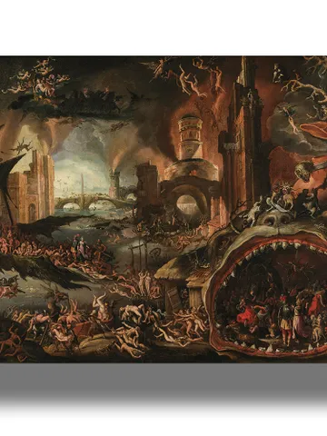 Infernal Landscape. A gloomy hellish scenery with demons, sinners and the mouth of hell. $21.00